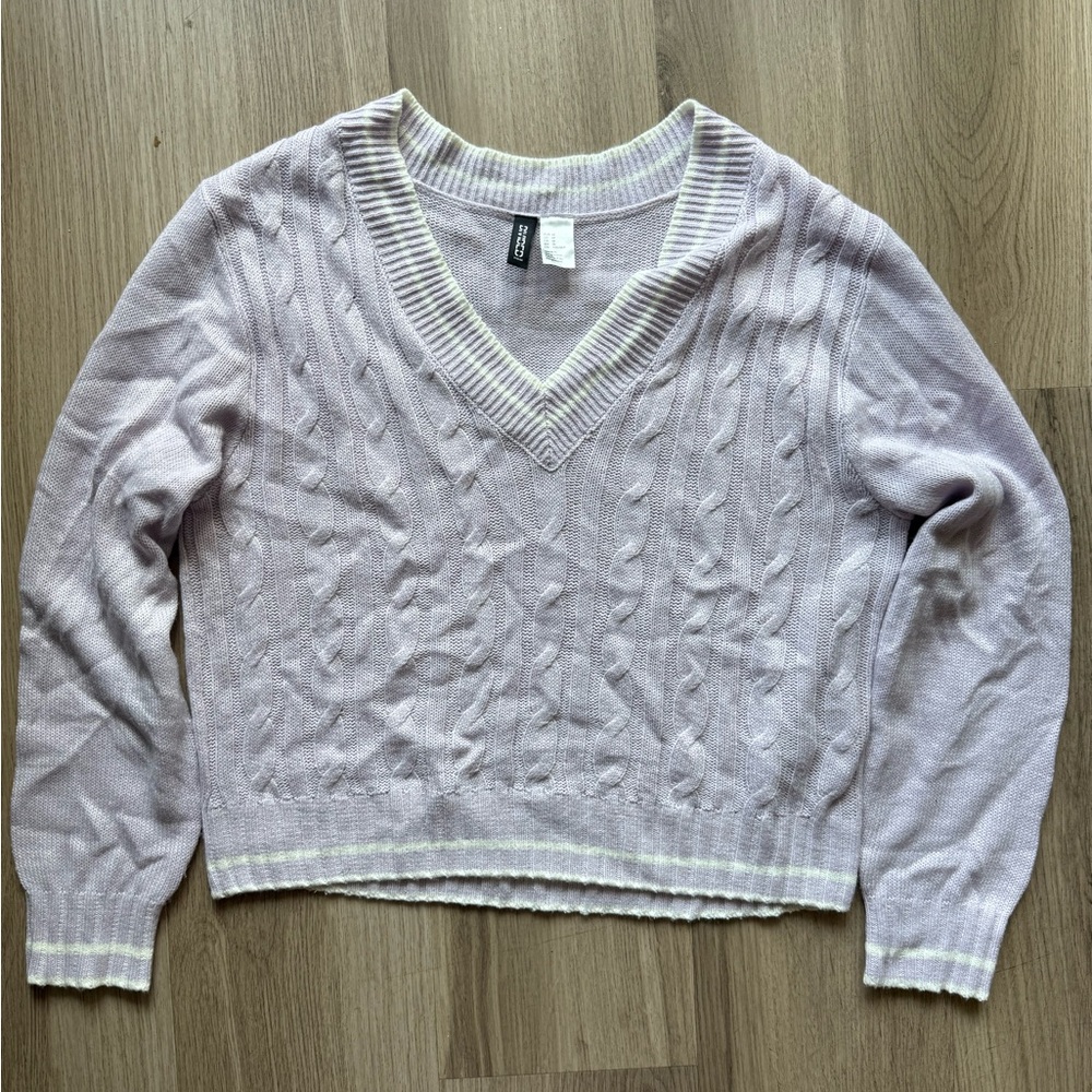H&M Purple V-Neck Cable Knit Sweater